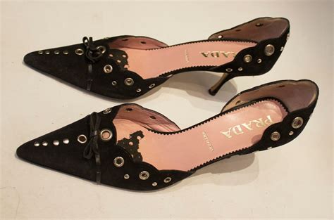 prada black suede kitten heels|Prada slingback kitten heels.